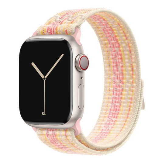 New style starlight and pink sport loop active watch band for apple watch series 9 42mm 46mm and ultra 3made from woven nylon