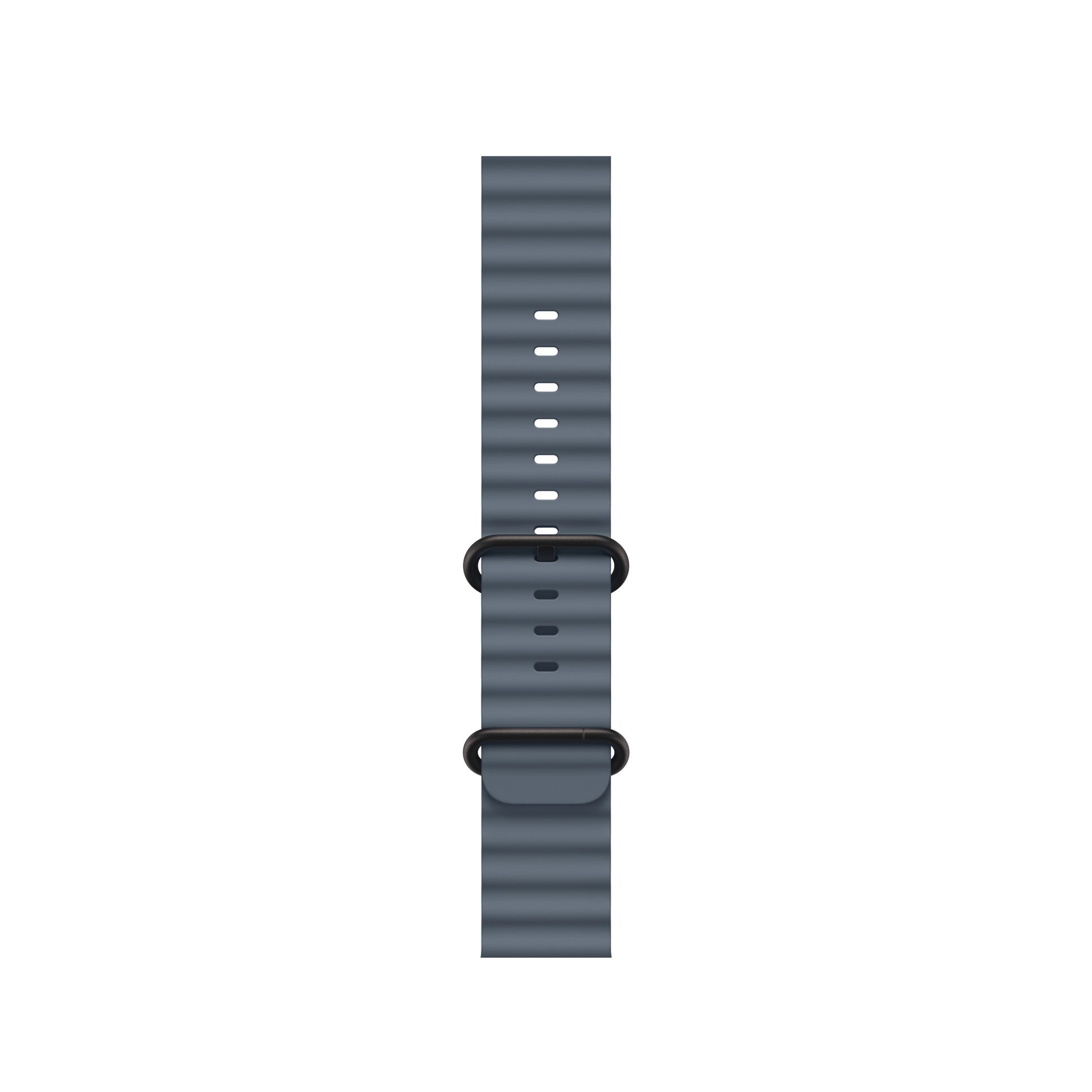 An anchor blue colour watch strap band made from silicone  with two metal buckles on an Apple watch series 11 42mm/ 45mm/ 46mm and ultra 3 designed for the ocean and active sports