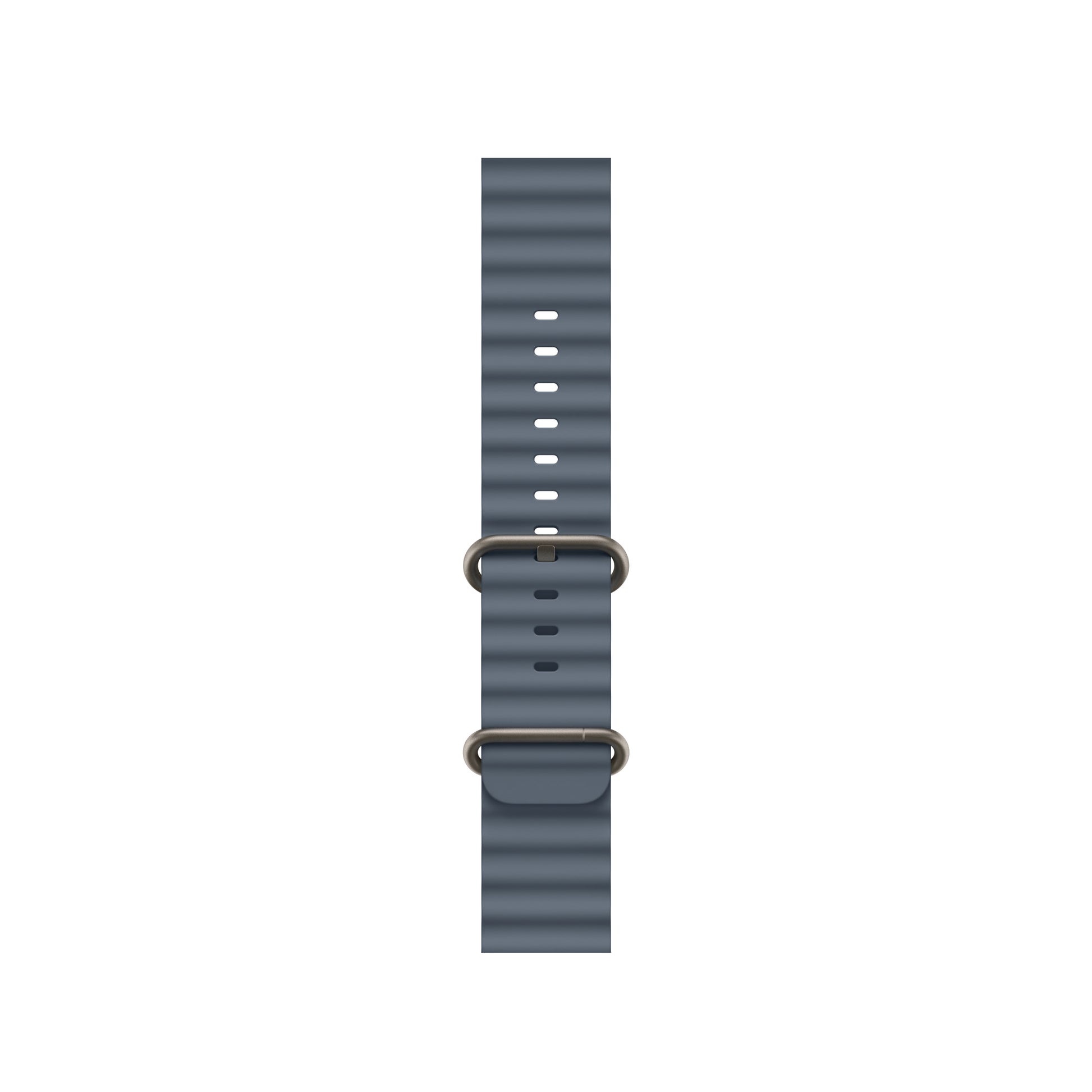 An anchor blue colour watch strap band made from silicone  with two metal buckles on an Apple watch series 11 42mm/ 45mm/ 46mm and ultra 3 designed for the ocean and active sports