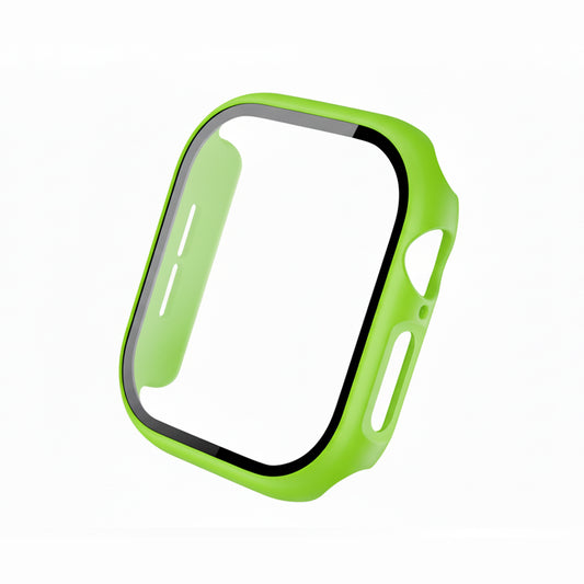 apple green Colour made from polycarbonate material protector with a strong built in tempered glass screen to protect your apple watch series 11 42mm and 46mm from damage displayed on a tilted angle
