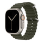 An army green colour watch strap band made from silicone  with two metal buckles on an Apple watch series 10 42mm/ 45mm/ 46mm and ultra 2 designed for the ocean and active sports