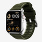 Army green silicone with brush metal connectors, pin and buckle watch strap with compression grooves designed for Apple Watch series 10, 42mm, 46mm and Ultra 2 side angle