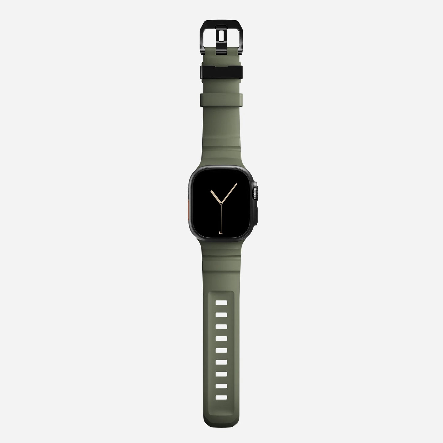 Military Green colour premium silicone extra thick watch strap band designed for adventurers and mountain hiking for Apple watch series 11 size 46mm and Ultra 3