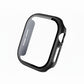 Black Colour made from polycarbonate material protector with a strong built in tempered glass screen to protect your apple watch series 11 42mm and 46mm from damage displayed on a tilted angle