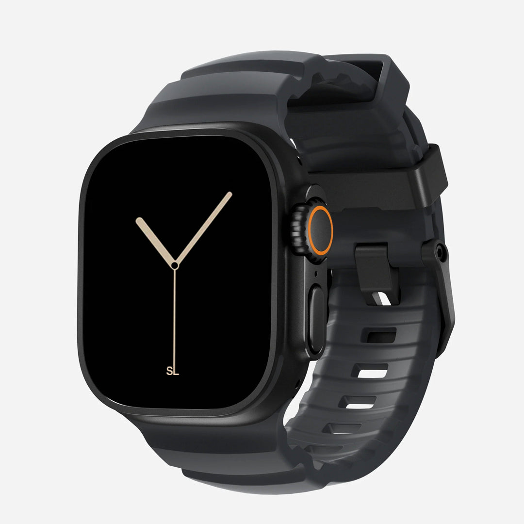 Black colour premium silicone extra thick watch strap band designed for adventurers and mountain hiking for Apple watch series 10 size 46mm and Ultra 2