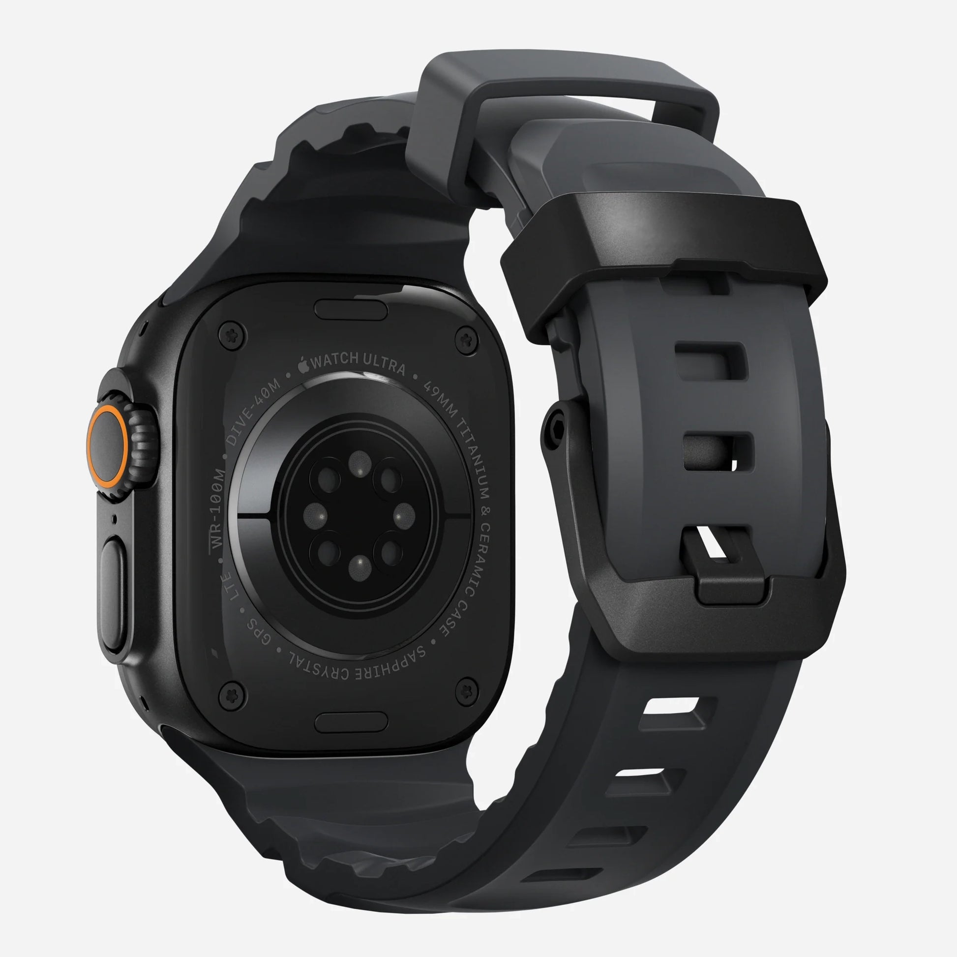 Black colour premium silicone extra thick watch strap band designed for adventurers and mountain hiking for Apple watch series 10 size 46mm and Ultra 2