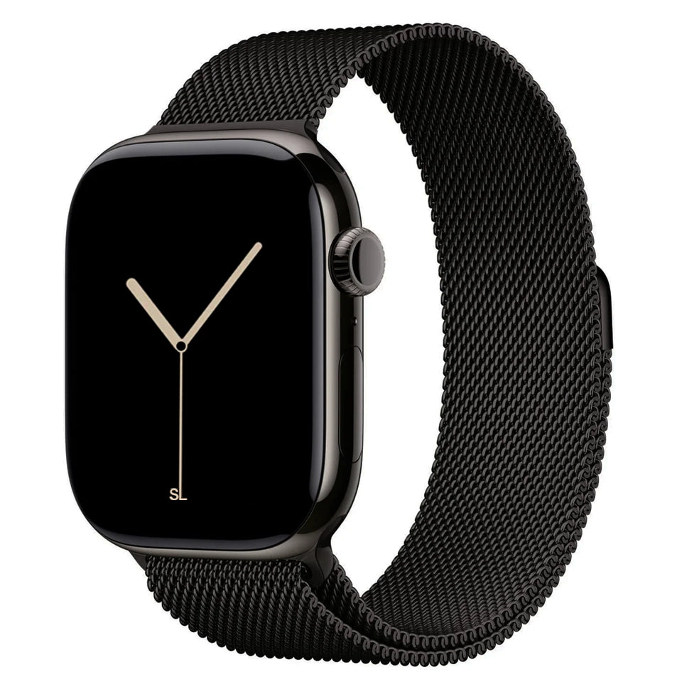 A classic black stainless steel milanese loop watch strap for the latest apple watch series 11 46mm 42mm and ultra 3