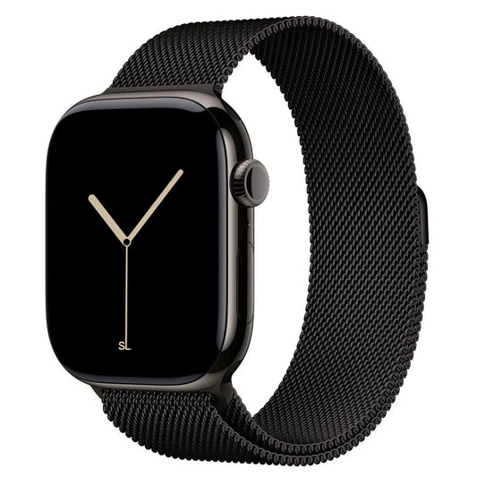 A classic black stainless steel milanese loop watch strap for the latest apple watch series 11 46mm 42mm and ultra 3