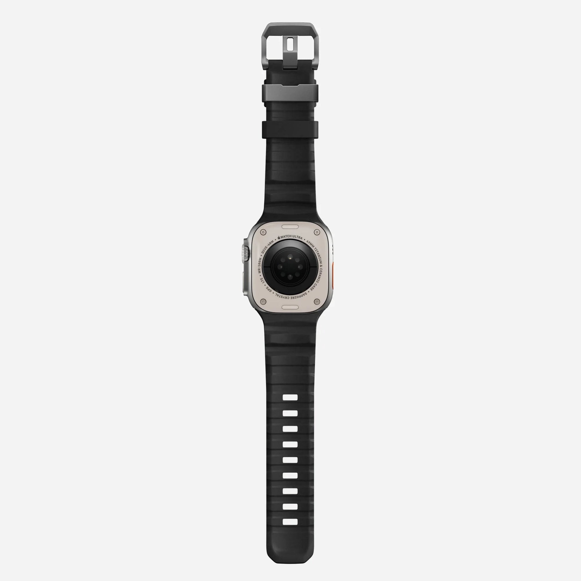 Black colour premium silicone extra thick watch strap band designed for adventurers and mountain hiking for Apple watch series 10 size 46mm and Ultra 2