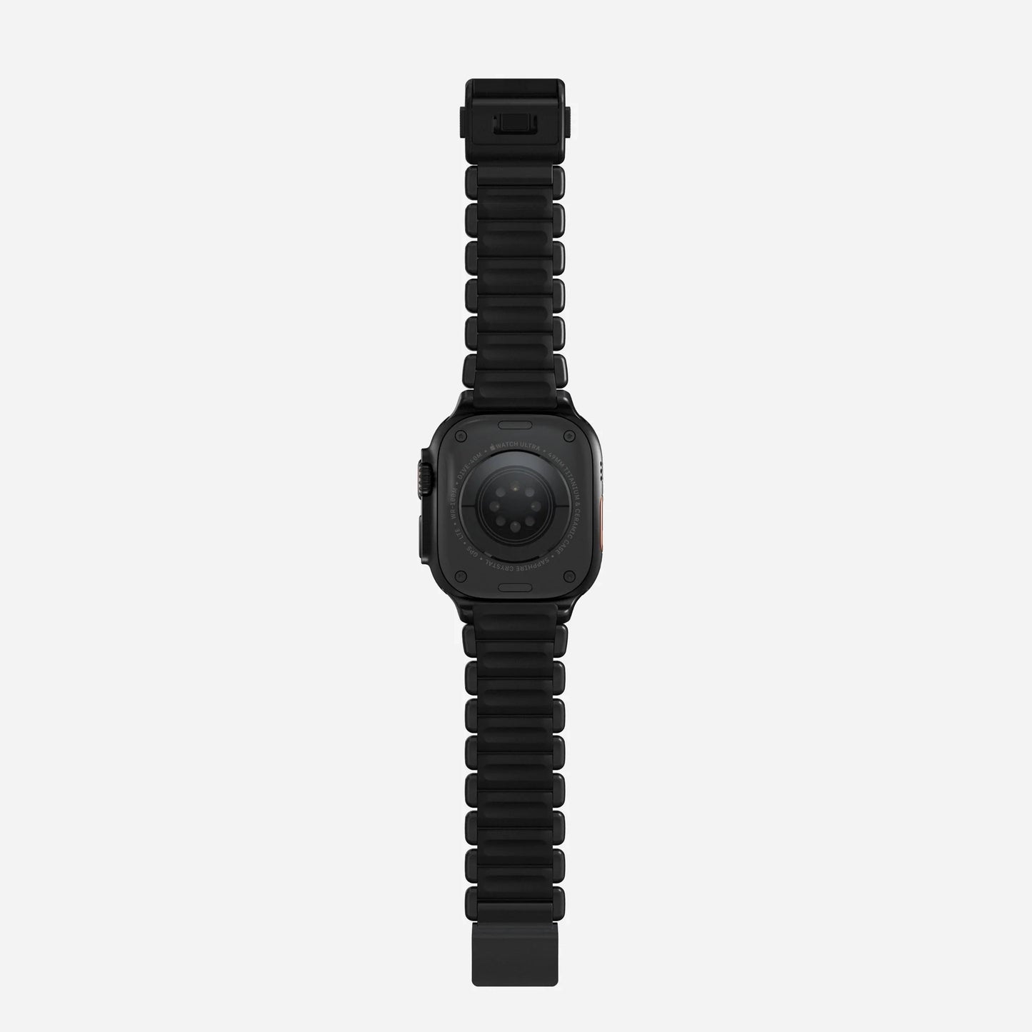 A black colour brushed titanium metal with silicone rubber hybrid strap on an Apple watch series 11 and ultra 3 42mm 45mm 46mm 49mm built with magnetic clasps