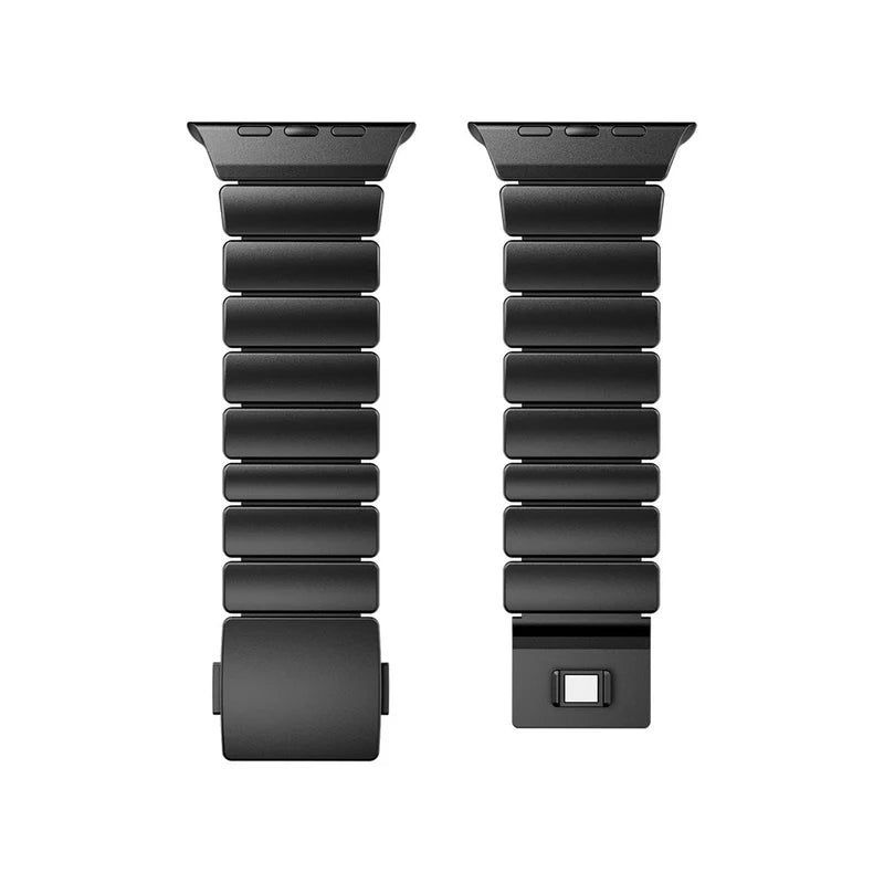 A black colour brushed titanium metal with silicone rubber hybrid strap on an Apple watch series 11 and ultra 3 42mm 45mm 46mm 49mm built with magnetic clasps