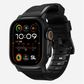 New black silicone with metal connectors, pin and buckle watch strap with compression grooves designed for apple watch series 10 45mm and ultra 2 black side angle