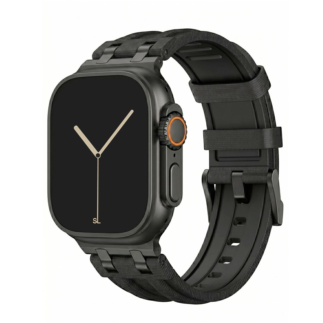 black colour apple watch strap made with FKM rubber premium with micro checkered texture for apple watch series 11 45m 46mm and ultra 1 - 3