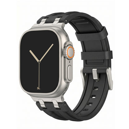 black colour apple watch strap made with FKM rubber premium with micro checkered texture for apple watch series 11 45m 46mm and ultra 1 - 3
