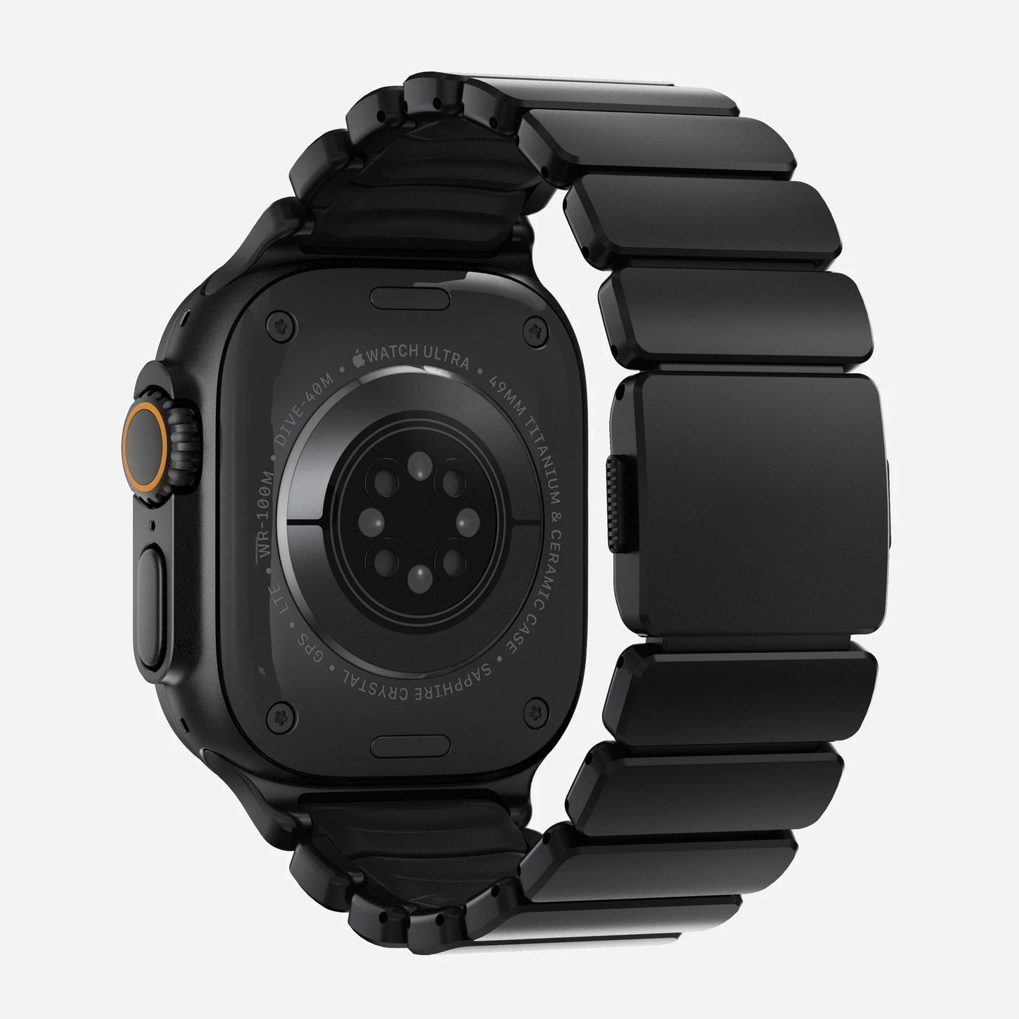 A black colour brushed titanium metal with silicone rubber hybrid strap on an Apple watch series 11 and ultra 3 42mm 45mm 46mm 49mm built with magnetic clasps