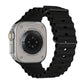 A black colour watch strap band made from silicone  with two metal buckles on an Apple watch series 10 42mm/ 45mm/ 46mm and ultra 2 designed for the ocean and active sports