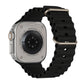 A black colour watch strap band made from silicone  with two metal buckles on an Apple watch series 10 42mm/ 45mm/ 46mm and ultra 2 designed for the ocean and active sports