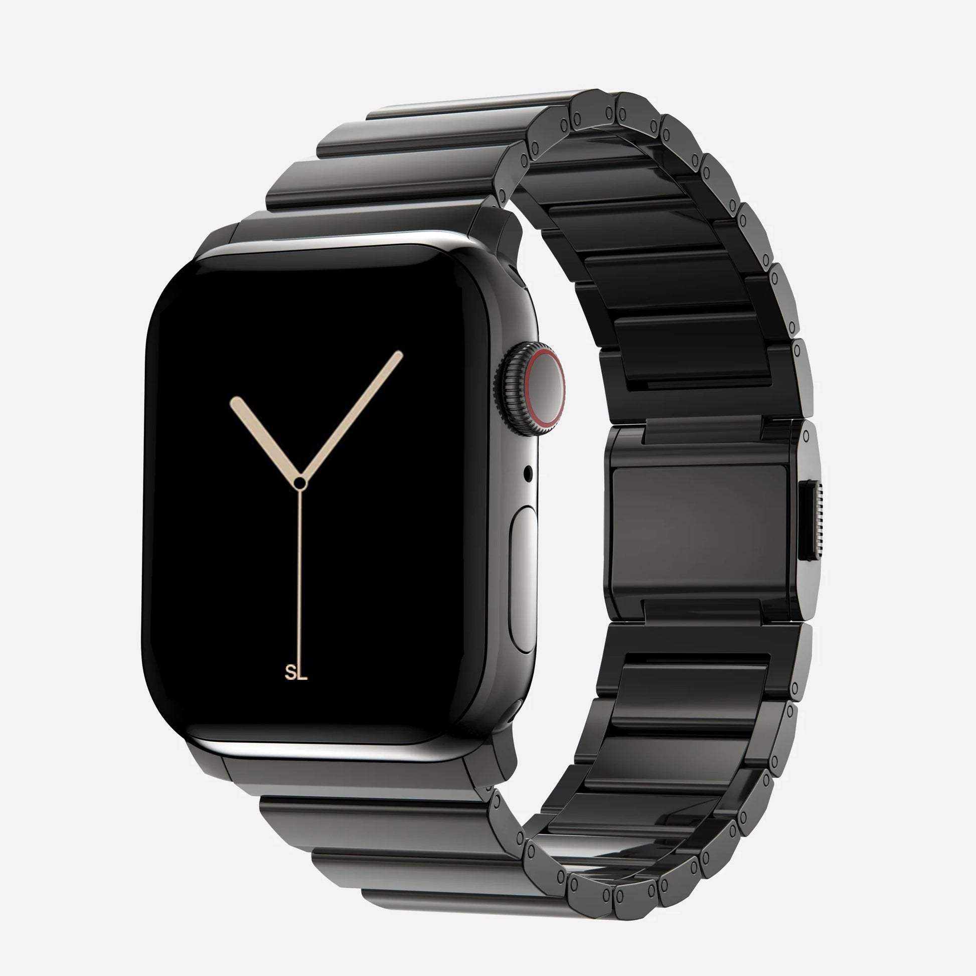 A soace black colour brushed stainless steel metal strap on an apple watch series 11 and ultra 3 42mm 45mm 46mm 49mm