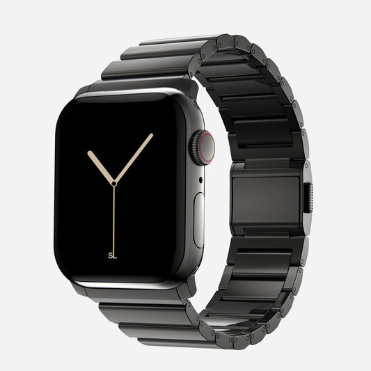 A soace black colour brushed stainless steel metal strap on an apple watch series 11 and ultra 3 42mm 45mm 46mm 49mm