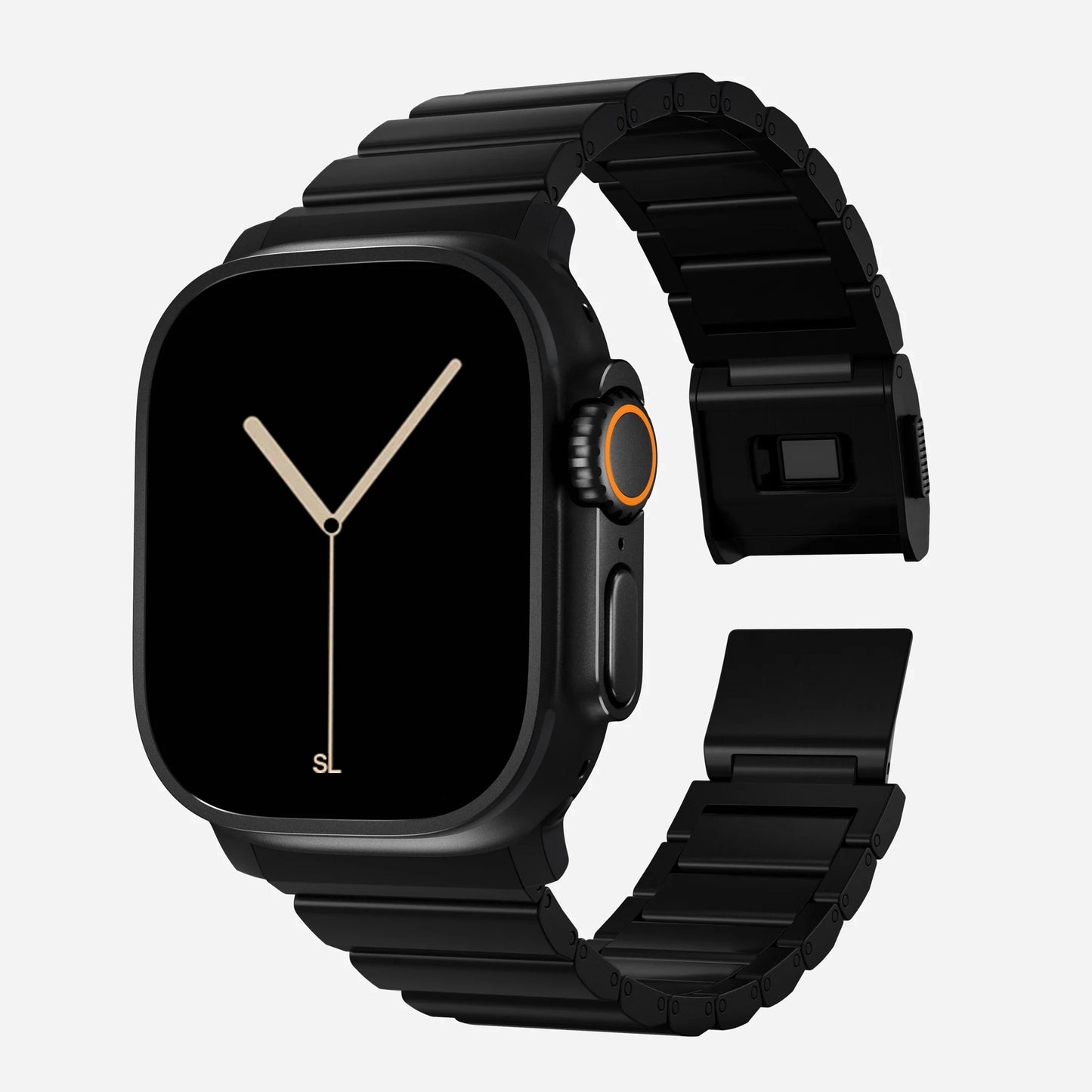 A black colour brushed stainless steel metal strap on an apple watch series 11 and ultra 3 42mm 45mm 46mm 49mm