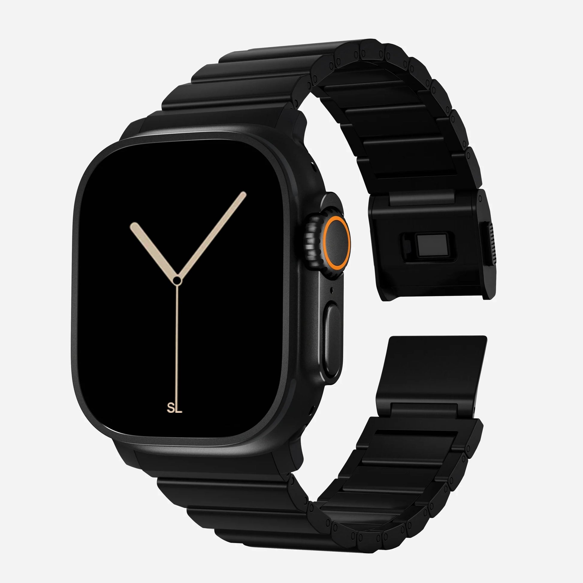A black colour brushed stainless steel metal strap on an apple watch series 11 and ultra 3 42mm 45mm 46mm 49mm