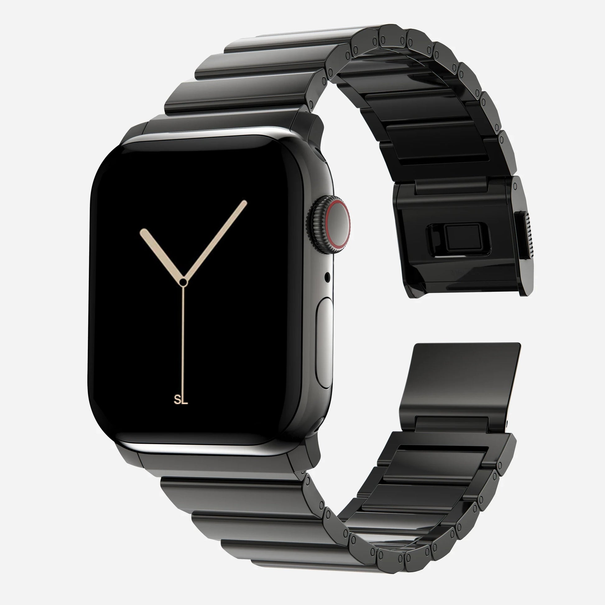 A soace black colour brushed stainless steel metal strap on an apple watch series 11 and ultra 3 42mm 45mm 46mm 49mm