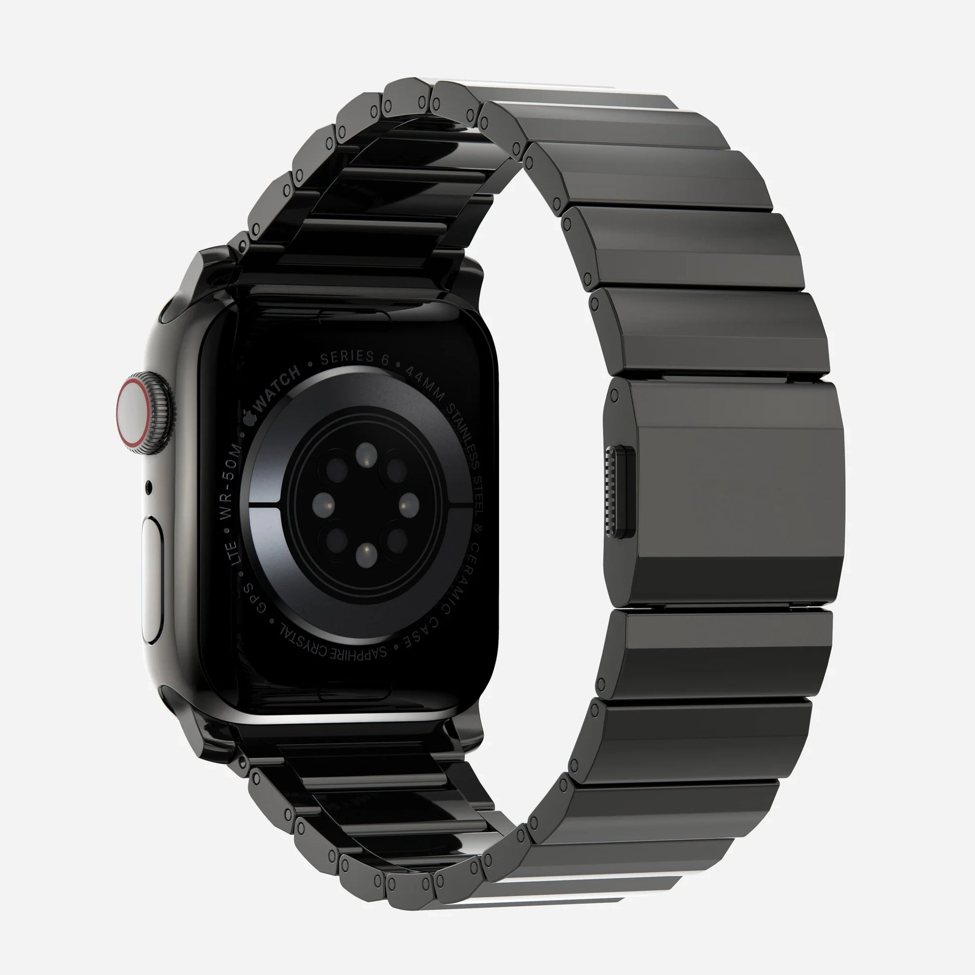 A soace black colour brushed stainless steel metal strap on an apple watch series 11 and ultra 3 42mm 45mm 46mm 49mm