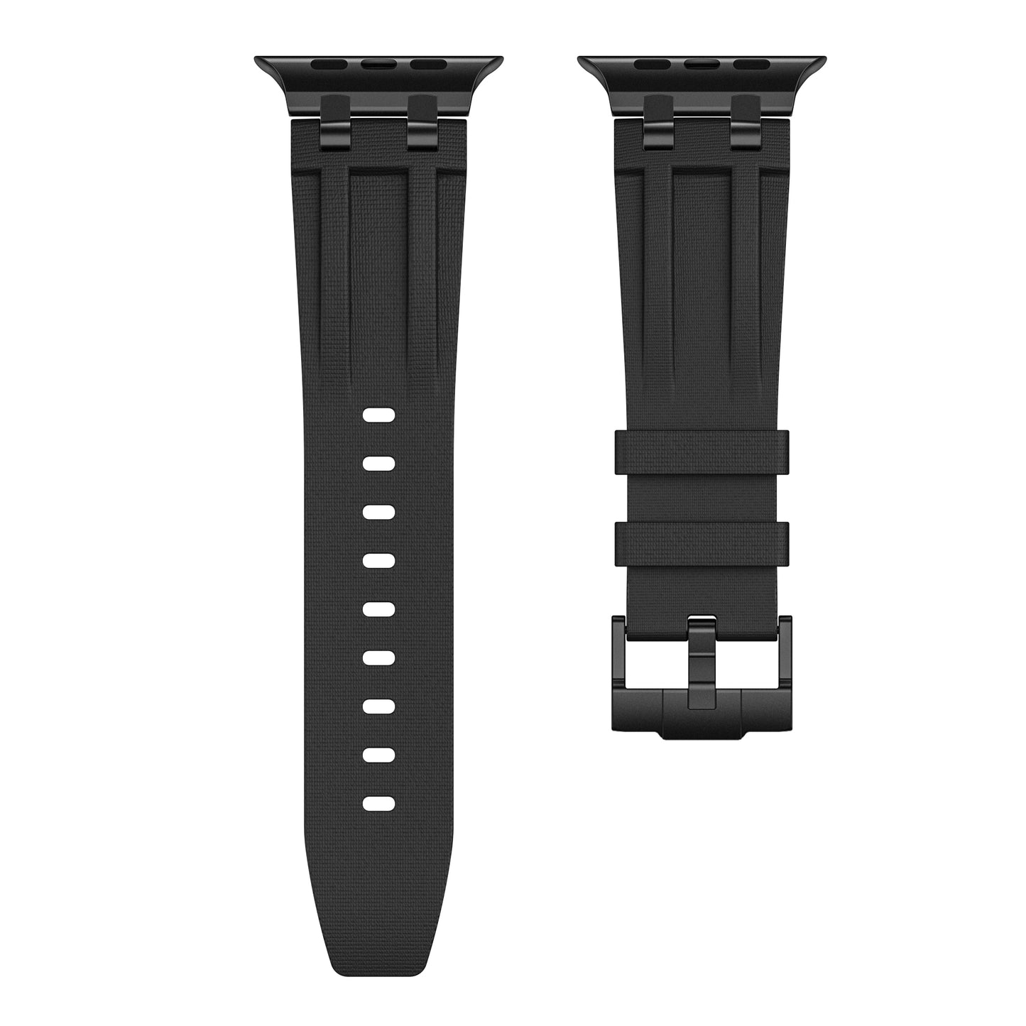 black colour apple watch strap made with FKM rubber premium with micro checkered texture for apple watch series 11 45m 46mm and ultra 1 - 3