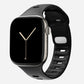 A black colour premium silicone watch strap developed for apple watch series 11 size 42mm 46mm and apple watch ultra 3, designed for active sports activities