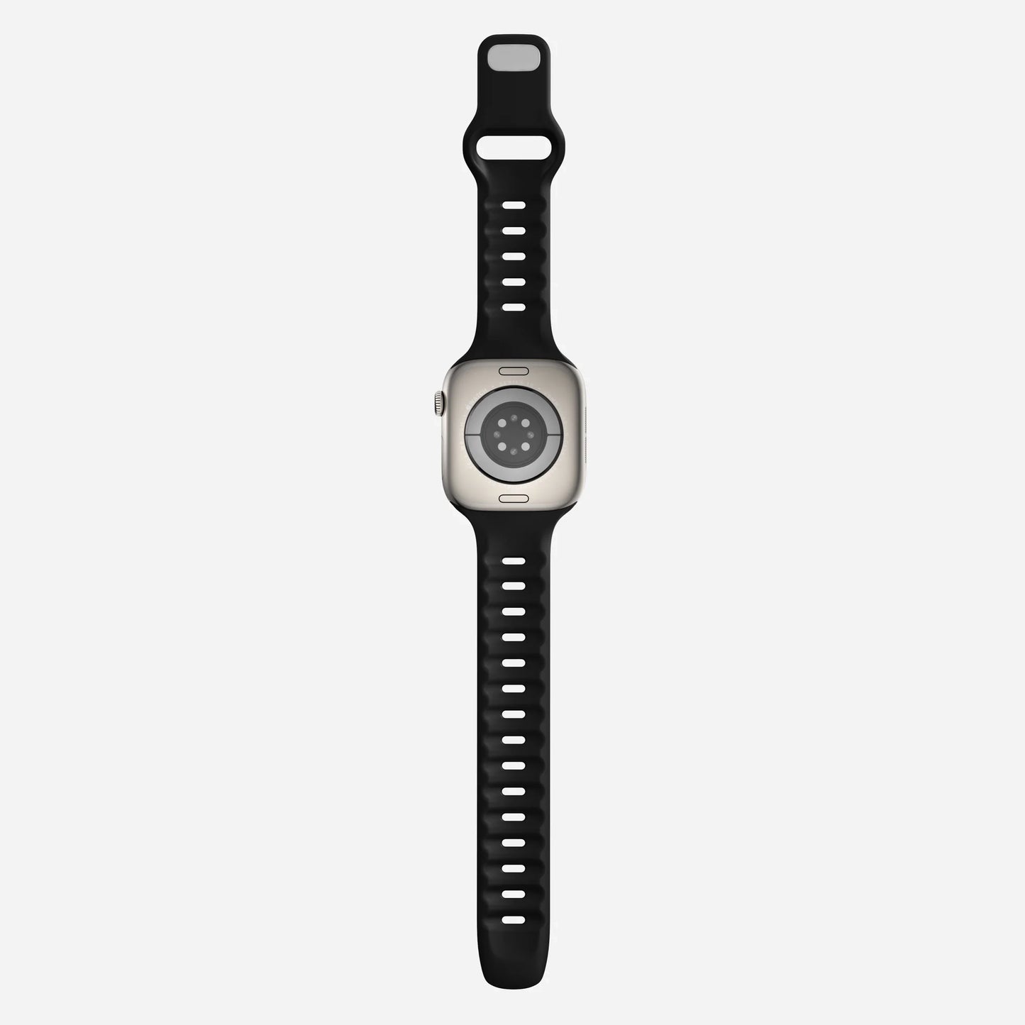 A black colour premium silicone watch strap developed for apple watch series 11 size 42mm 46mm and apple watch ultra 3, designed for active sports activities