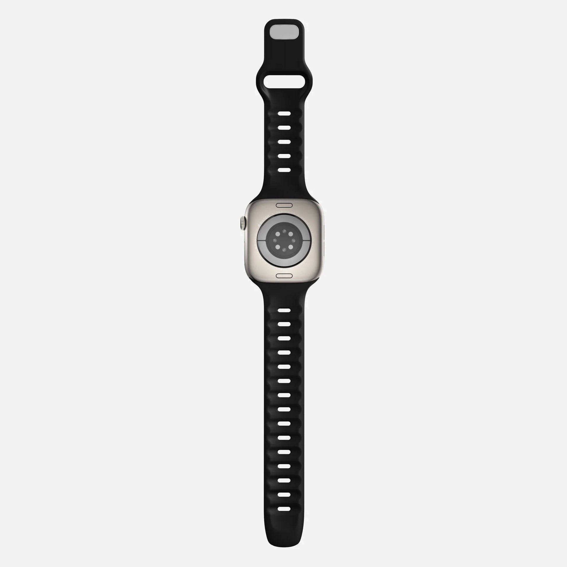 A black colour premium silicone watch strap developed for apple watch series 11 size 42mm 46mm and apple watch ultra 3, designed for active sports activities