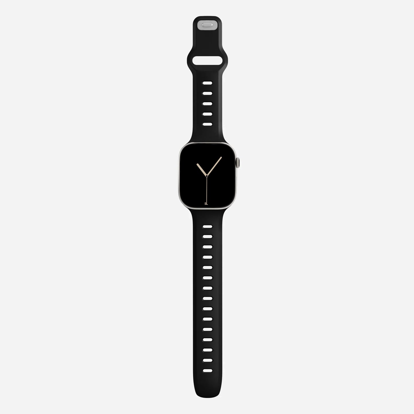 A black colour premium silicone watch strap developed for apple watch series 11 size 42mm 46mm and apple watch ultra 3, designed for active sports activities