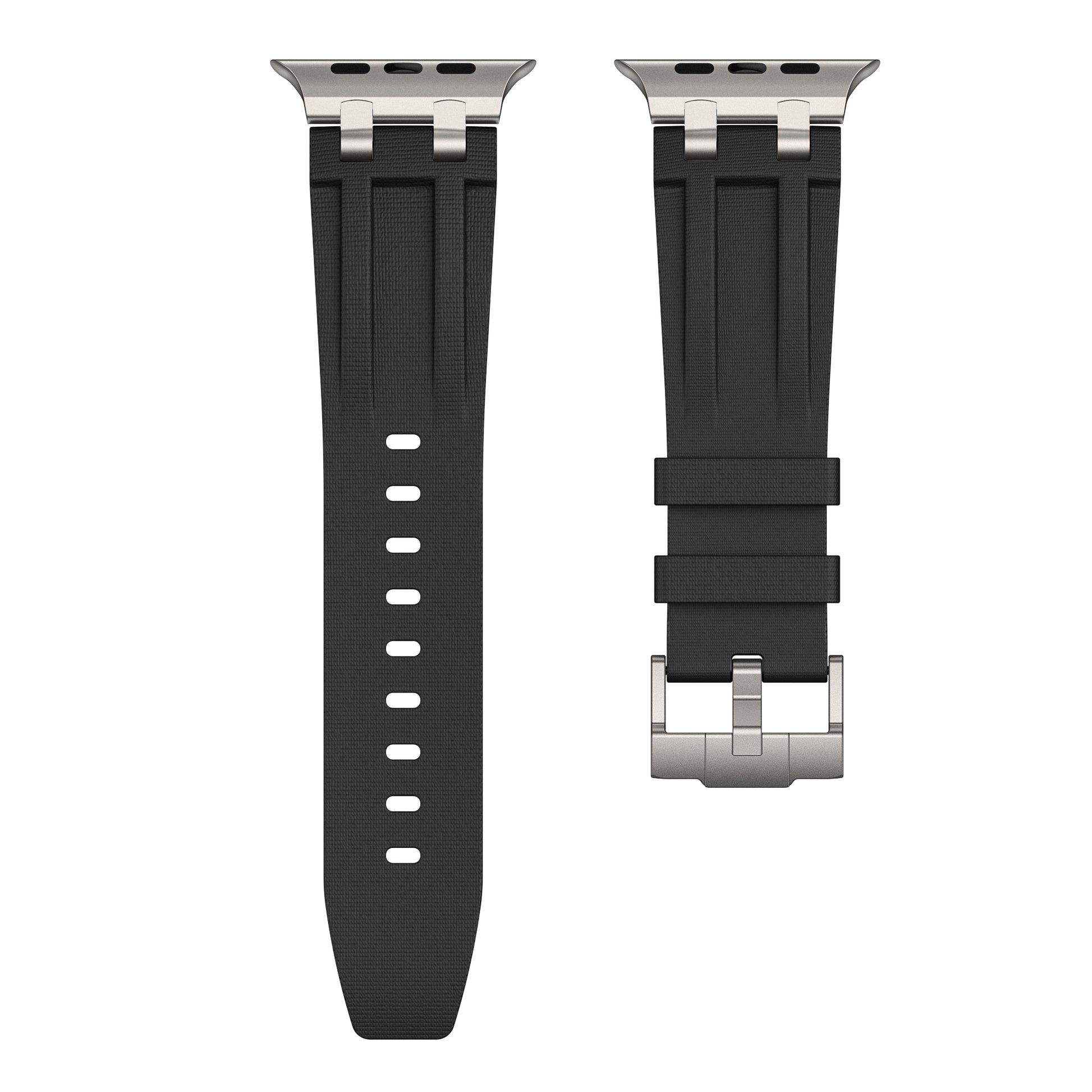 black colour apple watch strap made with FKM rubber premium with micro checkered texture for apple watch series 11 45m 46mm and ultra 1 - 3