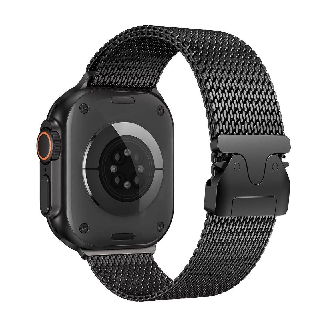 A black titanium colour looking watch strap band inspired by the titanium metal milanese for Apple watch series 10 and Ultra 2