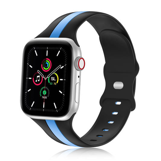A black and blue two colour silicon sport strap for apple watch series 9 41mm