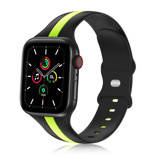 A black and fluro yellow two colour silicon sport strap for apple watch series 9 41mm