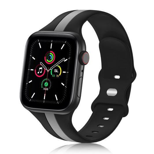 A black and grey two colour silicon sport strap for apple watch series 9 41mm