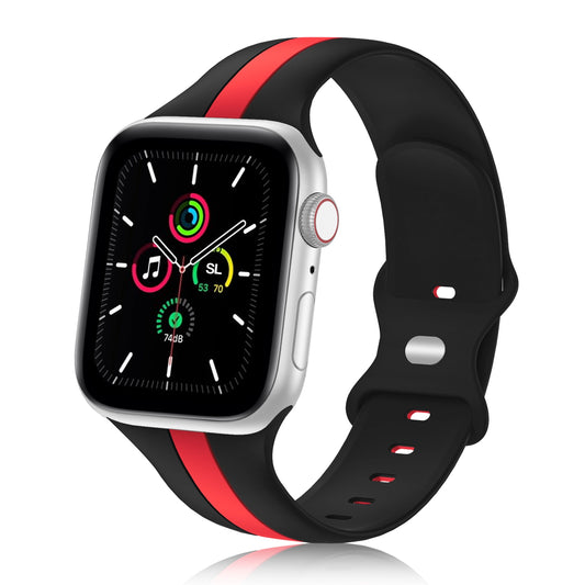 A Black and Red two colour silicon sport strap for apple watch series 9 41mm