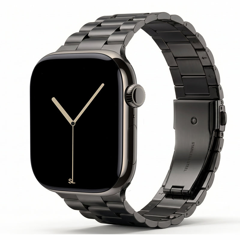 polished black colour stainless steel metal tri link bracelet apple watch strap made for apple watch series 11 45mm 46mm 49mm Ultra 3