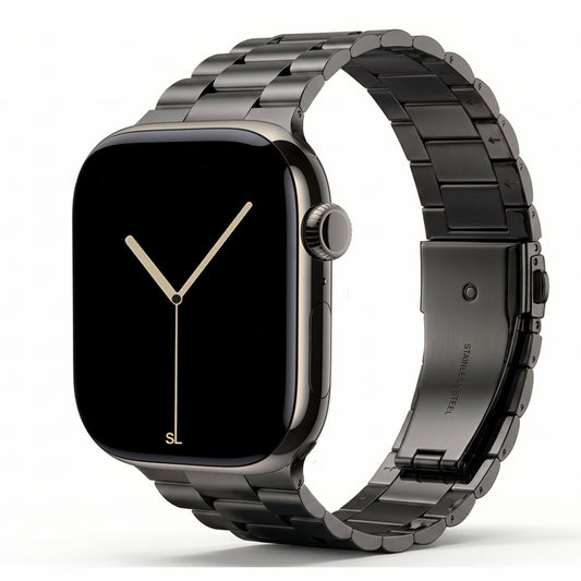 polished black colour stainless steel metal tri link bracelet apple watch strap made for apple watch series 11 45mm 46mm 49mm Ultra 3