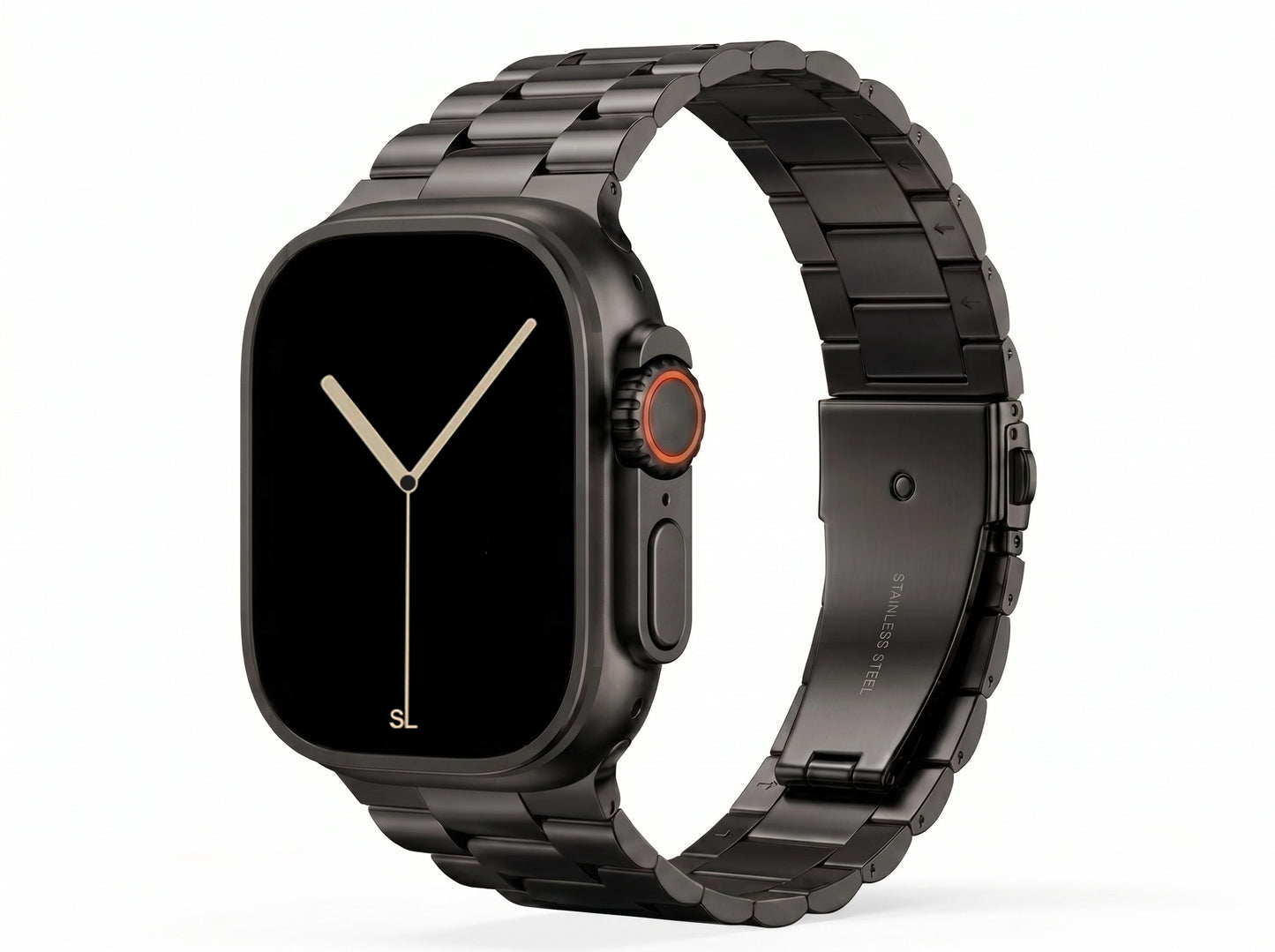 polished black colour stainless steel metal tri link bracelet apple watch strap made for apple watch series 11 45mm 46mm 49mm Ultra 3