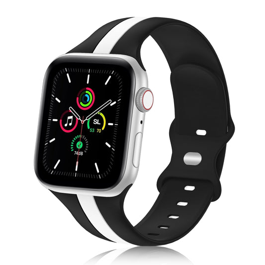 A black and white two colour silicon sport strap for apple watch series 9 41mm