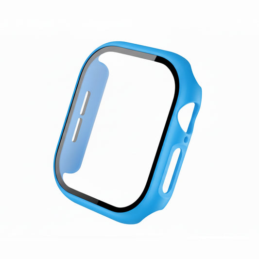blue Colour made from polycarbonate material protector with a strong built in tempered glass screen to protect your apple watch series 11 42mm and 46mm from damage displayed on a tilted angle