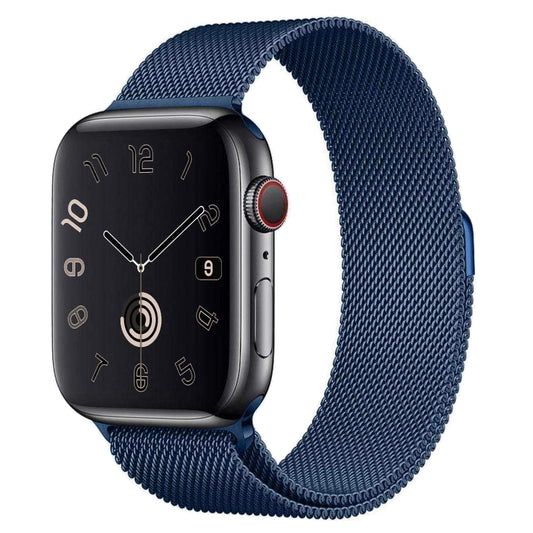 A dark blue navy colour stainless steel milanese watch strap for the latest apple watch series 10 42mm 45mm 46mm and ultra