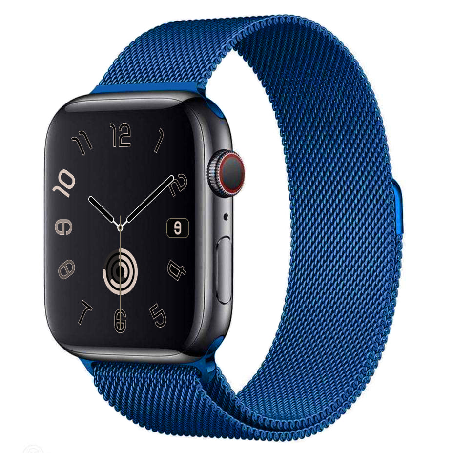 A blue colour stainless steel milanese loop watch strap for the latest apple watch and ultra