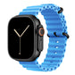 A blue colour watch strap band made from silicone  with two metal buckles on an Apple watch series 10 42mm/ 45mm/ 46mm and ultra 2 designed for the ocean and active sports