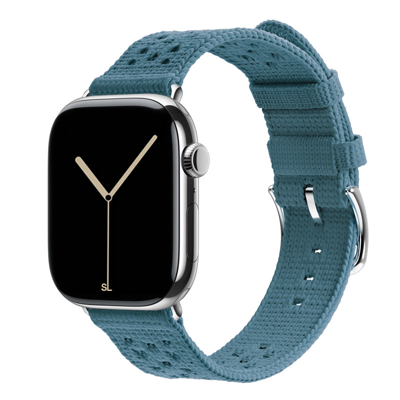 blue colour knitted tricot nylon yarn fabric watch strap for apple watch series 11 42mm , 45mm, 46mm and ultra series