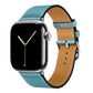 A handmade blue with white stitching genuine leather single tour watch strap on an apple watch series 11 42mm and 45mm and 46mm.