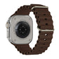 A Brown colour watch strap band made from silicone  with two metal buckles on an Apple watch series 10 42mm/ 45mm/ 46mm and ultra 2 designed for the ocean and active sports
