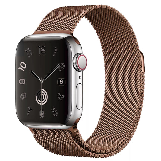 A brown bronze stainless steel milanese loop watch strap for the latest apple watch series 10 and ultra 2